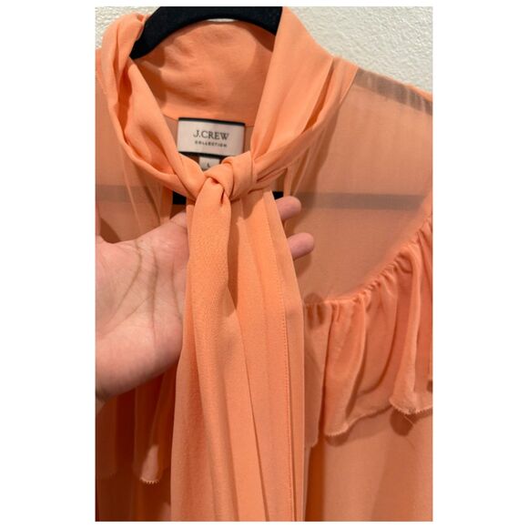 J.CREW Tie-Neck Silk Chiffon Peach Blouse - Picture 5 of 6